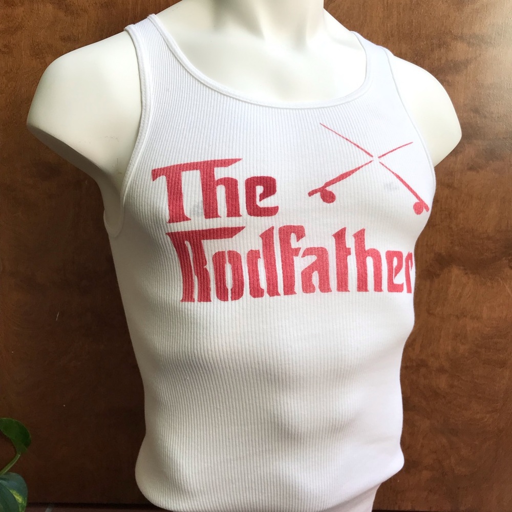 THE RODFATHER fishing parody funny fish tank top S